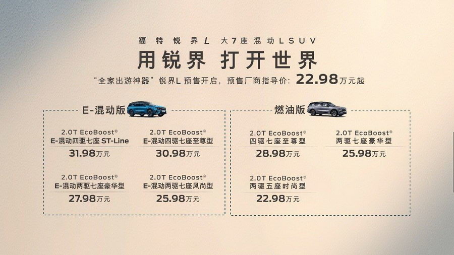預(yù)售22.98萬起的福特銳界L配置拉滿，把想要的都給你