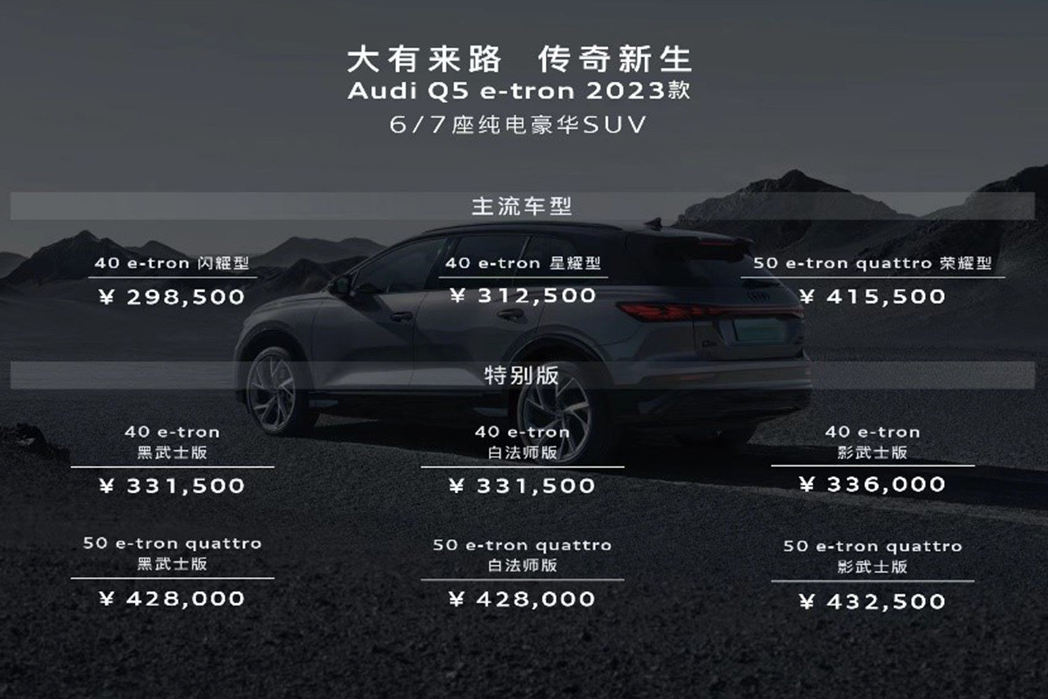 2023款?yuàn)W迪Q5 e-tron上市，售價(jià)29.85-43.25萬(wàn)元